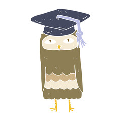 flat color illustration of a cartoon wise owl