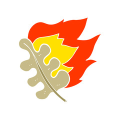 flat color illustration of a cartoon burning dry leaf