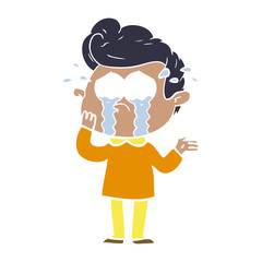 flat color style cartoon worried crying man