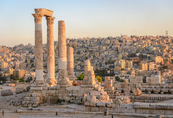Amman, Jordan its Roman ruins in the middle of the ancient citadel park in the center of the city....