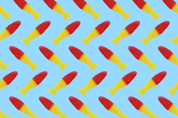 Minimalistic abstract card with jelly fish of red and yellow color. Pattern