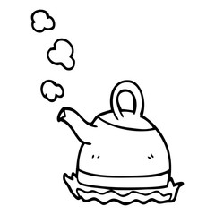 line drawing cartoon kettle on stove