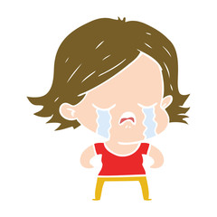 flat color style cartoon girl crying