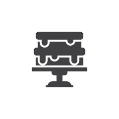 Cake on stand vector icon. filled flat sign for mobile concept and web design. Cake on a tray simple solid icon. Symbol, logo illustration. Pixel perfect vector graphics