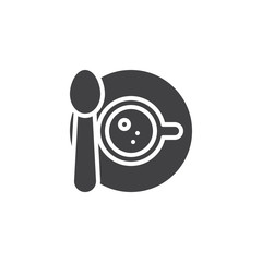 Coffee cup with spoon and saucer vector icon. filled flat sign for mobile concept and web design. Tea cup top view simple solid icon. Symbol, logo illustration. Pixel perfect vector graphics
