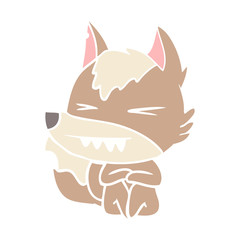 angry wolf flat color style cartoon