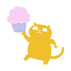 flat color style cartoon cat with cupcake