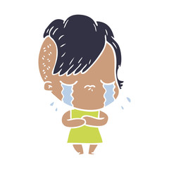 flat color style cartoon crying girl