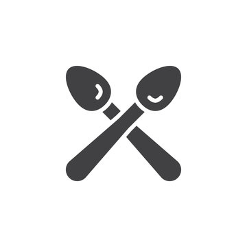 Cross spoons vector icon. filled flat sign for mobile concept and web design. two tea spoons simple solid icon. Food symbol, logo illustration. Pixel perfect vector graphics