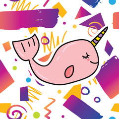Trendy unicorn whale narwal illustration © Елизавета Акимова
