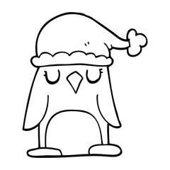 line drawing cartoon christmas penguin