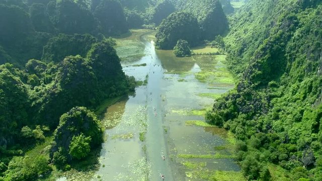 Aerial view 4k video by Drone at Tam Coc, ninh Binh, Vietnam.
