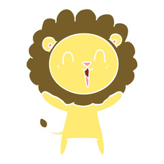laughing lion flat color style cartoon