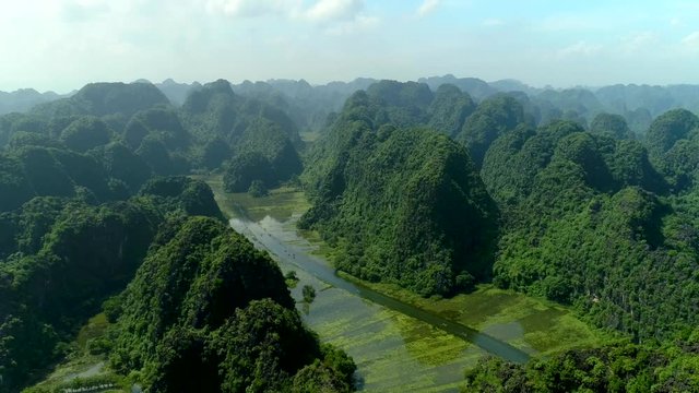 Aerial view 4k video by Drone at Tam Coc, ninh Binh, Vietnam.