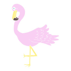 flat color illustration of a cartoon flamingo