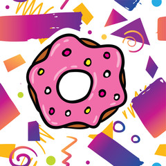 Trendy pink donut vector illustration