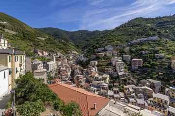Fototapeta premium Beautiful aerial view of Riomaggiore from the castle, Cinque Terre Park, Liguria, Italy