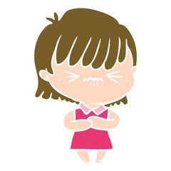 annoyed flat color style cartoon girl