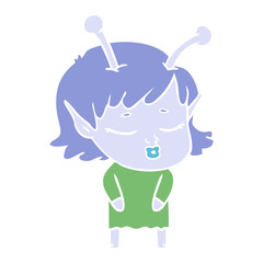 cute alien girl flat color style cartoon