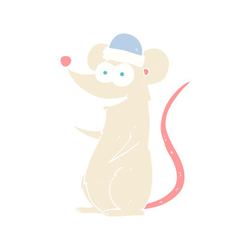 flat color illustration of a cartoon happy mouse