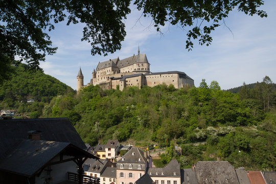Vianden castle and Viaden town in Luxembourg