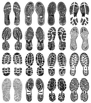 Grunge shoe soles vector silhouette collection