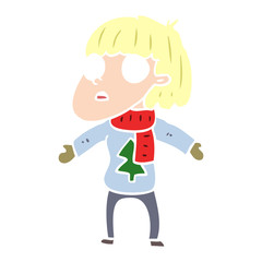 flat color style cartoon surprised christmas person