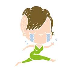 flat color style cartoon crying girl running