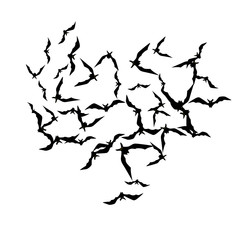 Halloween background with black bats on white. Halloween party card background template. black flying bats.