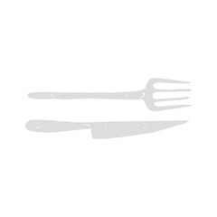 flat color illustration of a cartoon knife and fork