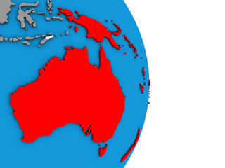 Australia on simple political 3D globe.