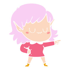 happy flat color style cartoon elf girl