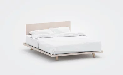 Foto op Aluminium Blank white bed with pillows mockup, side view, isolated, 3d rendering. Empty bedclothes mock up. Clear blanket in bedstead. Doublebed with mattress and bedsheet. Doss with pilows and duvet. © Alexandr Bognat