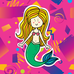 Cute cartoon mermaid girl illustration