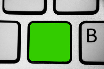 Design business concept Empty copy space modern abstract background. Keyboard green key Intention create computer computing reflection document