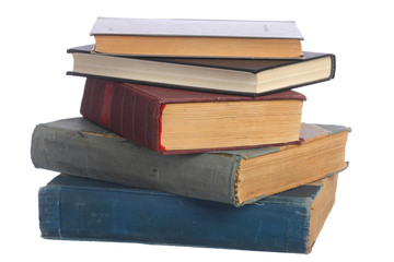 Pile of old thick book isolated on white background