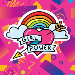 Cute cartoon lgbt gay rainbow and girl power feminism heart illustration