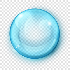 Big translucent light blue sphere with glares and shadow on transparent background. Transparency only in vector format