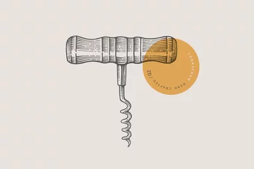 Fotobehang Hand drawn corkscrew illustration in engraving style on light background. Vector illustration. Vintage style. © KOSIM