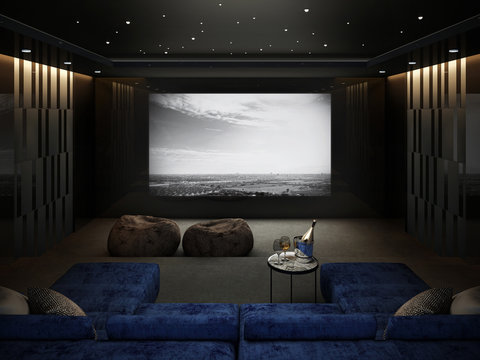 Home Theater room , Luxury interior 3D render