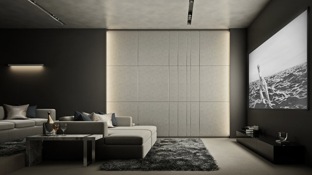 Home Theater room , Modern Luxury interior , 3D render