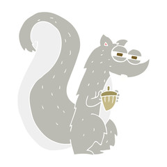 flat color illustration of a cartoon squirrel with nut