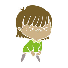 annoyed flat color style cartoon girl