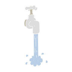 flat color illustration of a cartoon running faucet