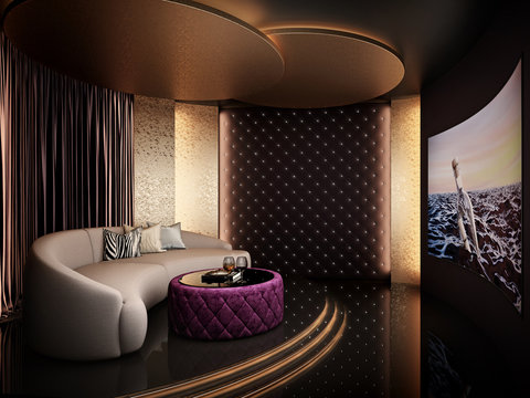 Elegant home theater room 3D render