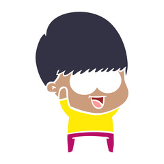 happy flat color style cartoon boy waving