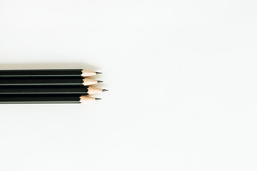 Pencils isolated on white background. Flat lay, top view.