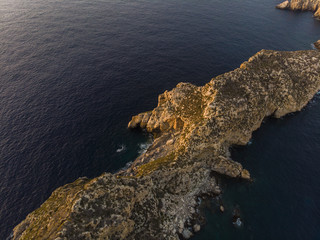 Luftaufnahme, Islas Malgrats ind er D&auml;mmerung, Santa Ponca, Region Calvia, hinten Serra de Tramuntana, Mallorca, Balearen, Spanien