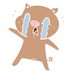 crying pig flat color style cartoon