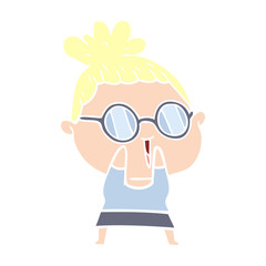 flat color style cartoon shy woman wearing spectacles